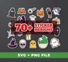 Bundle Stickers, Halloween Stickers, Over 70 Halloween Designs, Digital Files, Png Sublimation