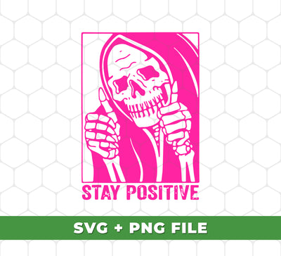 Stay Positive, Pinky Ghost, Funny Ghost, Retro Halloween, Digital Files, Png Sublimation