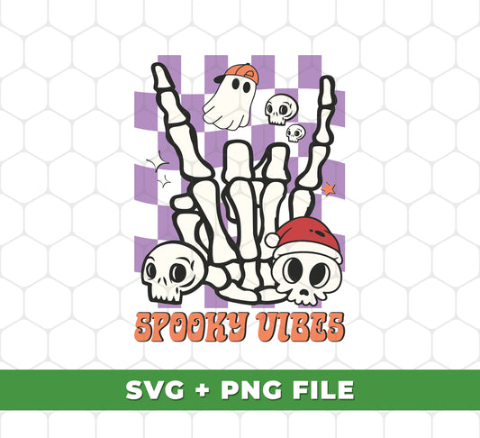 Spooky Vibes, Groovy Halloween, Rock Hand Skeleton, Digital Files, Png Sublimation