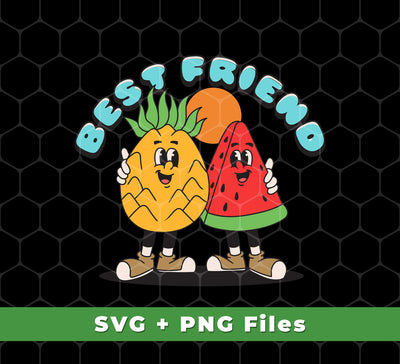 Best Friend, Pineapple With Watermelon, Tropical Fruit, Digital Files, Png Sublimation