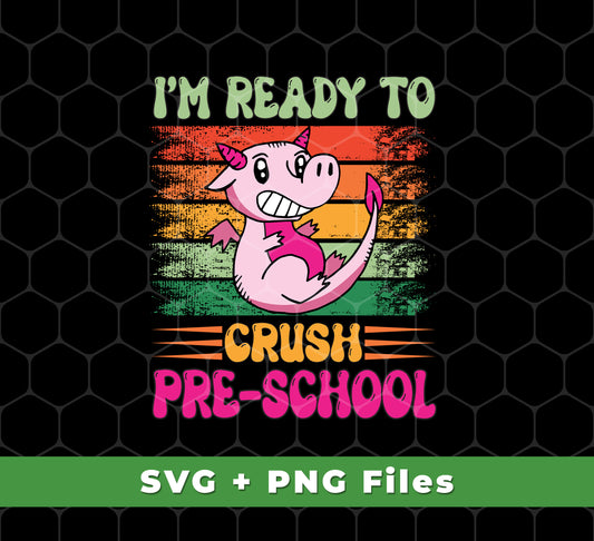 The I'm Ready To Crush Pre-School set is a digital collection of 20 PNG files tailored to sublimation. Use it to bring a retro, playful vibe to your designs. With 300dpi resolution and colors that don't fade, you can be sure your projects will stand out!