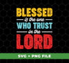 This set of sublimation files featuring the Christian phrase 'Blessed is the one who trusts in the Lord' is perfect for adding to your clothing, home décor, or other items. High-resolution files come in a range of file types, so you can customize to your liking.