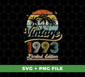 Celebrate your special moment with this limited edition Vintage 1993, Birthday 1993, Retro Birthday, Digital Files, and Png Sublimation package. Perfect for special occasions, these high-quality digital designs are sure to deliver an unforgettable experience.