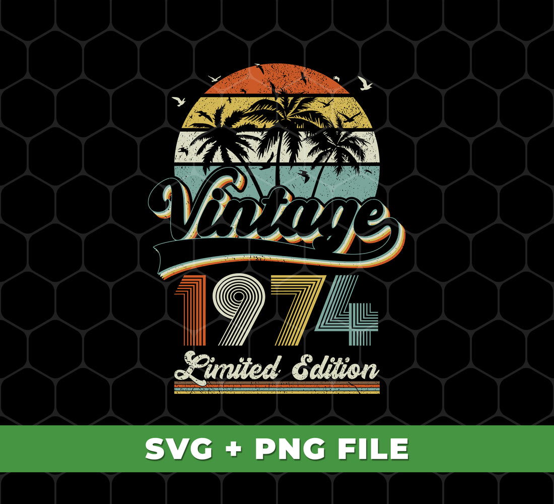 Celebrate a special occasion with this Vintage 1974, Birthday 1974, and Retro Birthday collection. This limited edition bundle comes with digital files in a PNG sublimation format. Make any event a memorable one with this classic and timeless design.