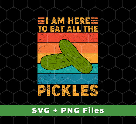 Discover Retro Pickles! This unique-tasting pickle cucumber is digitally printed in PNG sublimation for a crisp, clean flavor. Enjoy the crunch and taste of I Am Here To Eat All The Pickles in your favorite recipes.