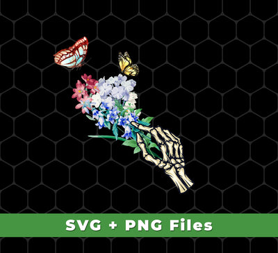 This set of hand skeleton hold flowers, butterfly love flowers, and digital files in png sublimation is perfect for any special creative project. Get the crisp and clear resolution you need for your craft with this set!