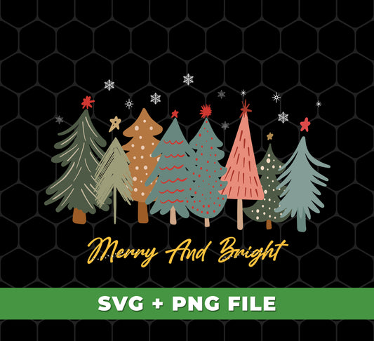 Our Merry And Bright Christmas Tree digital files provide everything you need to spread holiday cheer. Featuring Merry Christmas messages and PNG Sublimation, these files guarantee a professional finish to any festive project.