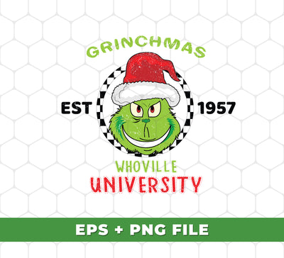 Grinchmas Whoville University is the perfect addition to your holiday season! Established in 1957, this licensed digital file in PNG format is ideal for use in sublimation projects. A unique Christmas treat, it's sure to delight any Whoville fan this holiday season!