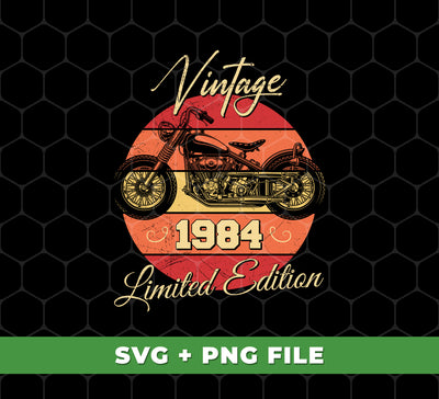 Celebrate the past with this limited-edition collection of vintage-style 1984 Birthday designs. You'll get a 1984 Motorbike with Digital Files and PNG Sublimation to give a classic look to your project. Make your design shine with this timeless collection.