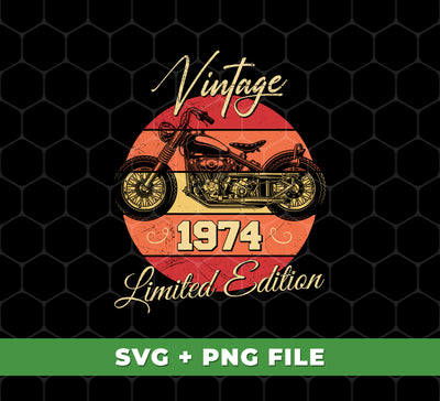 This 1974 Birthday Vintage Style Motorbike is a limited edition digital file, perfect for sublimation printing. It features a timeless design with artwork in the .png file format so you can quickly work with it. Get the classic classic look for your projects today!