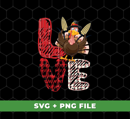 This set of digital files will help you celebrate Turkey's Day and Thanksgiving with love. It includes Love Turkey, Thanksgiving's Day, Turkey's Day, and Love Thanksgiving in PNG sublimation format.