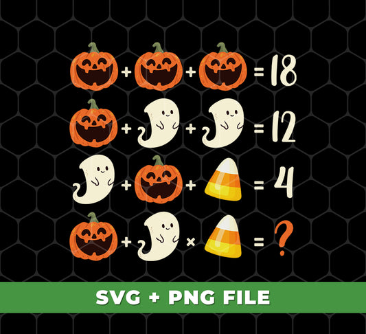 This digital file set includes the Math Halloween, Funny Halloween, and Halloween Iconic designs in PNG formats for sublimation. The designs are perfect for creating custom Halloween decorations and apparel.