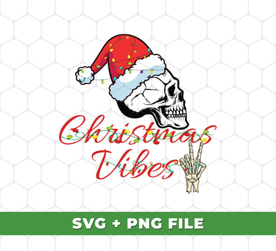 This Christmas Vibes Skull In Christmas digital file is perfect for sublimation with its skull wearing a Christmas hat design. It features a digital file in .png format, making it easy to transfer to clothing or other materials.