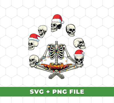 This Halloween Christmas digital file features a fun skeleton playing with skulls, perfect for your Sublimation projects. Create unique designs with this versatile PNG file for an exciting look this festive season.