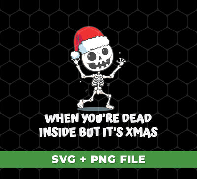 Experience the joy of Christmas with our digital files, featuring a skeleton dressed up for the holidays. Perfect for sublimation printing, the whole family will love this unique holiday-inspired design.