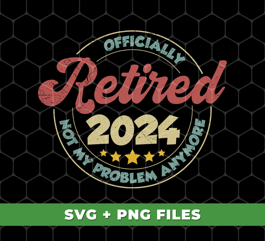 Get ready to say goodbye to work and hello to retirement with the Officially Retired 2024 digital files! With this convenient download, you'll have access to Not My Problem Anymore and Love To Retiring designs in high-quality PNG format. Enjoy your well-deserved time off without worrying about the stress of work anymore. Hurry and grab these sublimation files now!