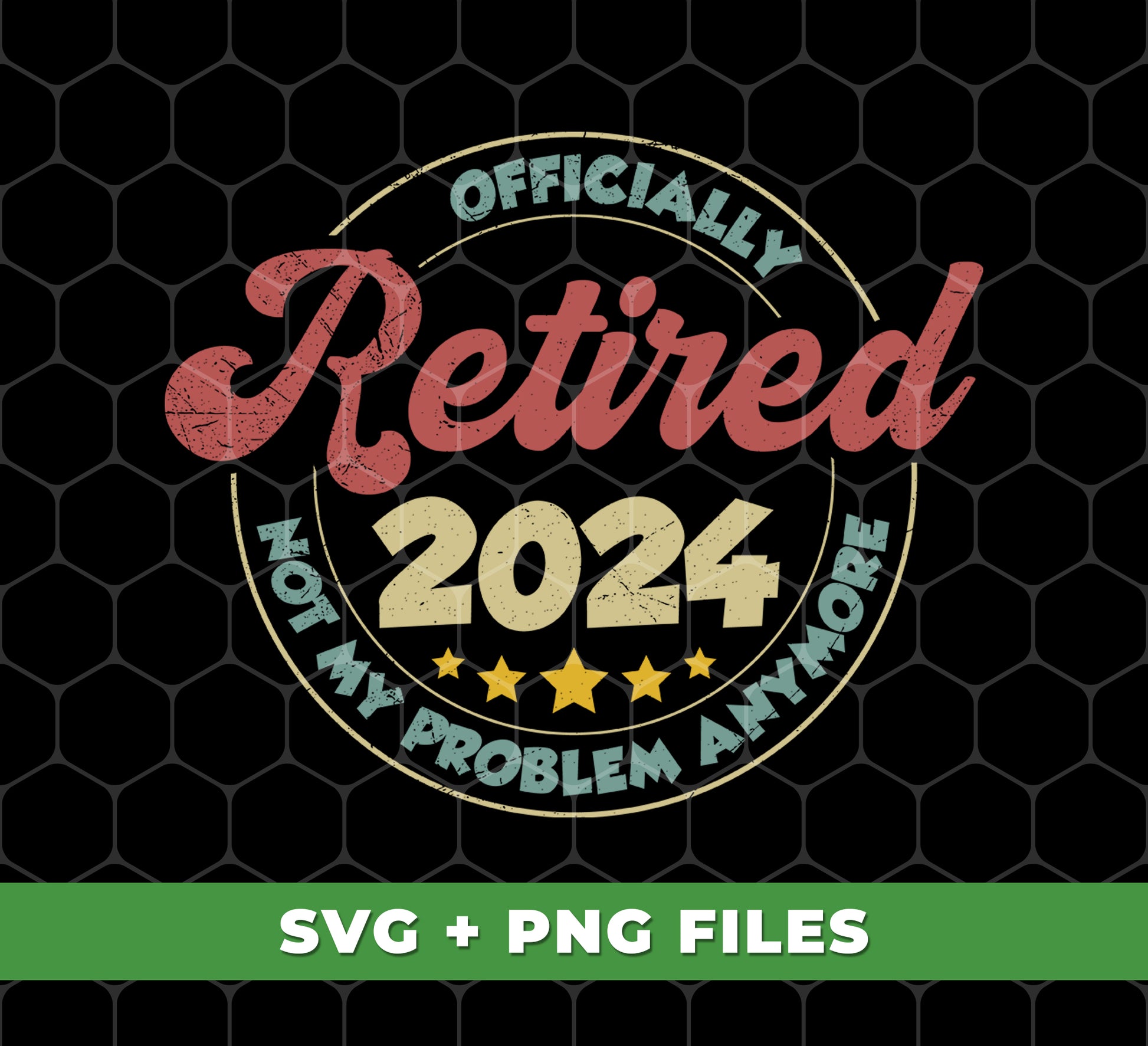 Get ready to say goodbye to work and hello to retirement with the Officially Retired 2024 digital files! With this convenient download, you'll have access to Not My Problem Anymore and Love To Retiring designs in high-quality PNG format. Enjoy your well-deserved time off without worrying about the stress of work anymore. Hurry and grab these sublimation files now!