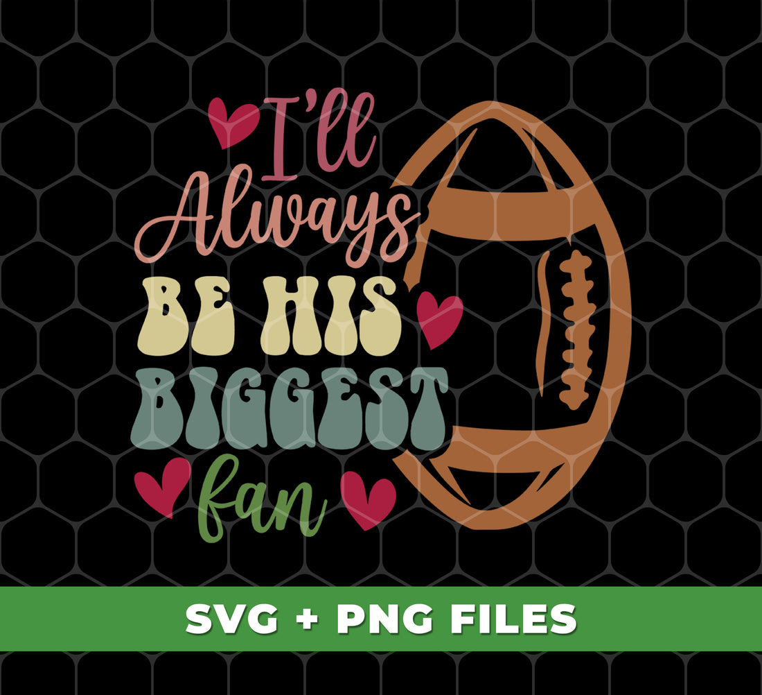As an expert in the world of American football, I know that there's no love like a mother's love for her son. Show your unwavering support with this digital sublimation file featuring the heartfelt message "I Will Always Be His Biggest Fan, Love My Boy" alongside a football player. Perfect for any proud football mom.