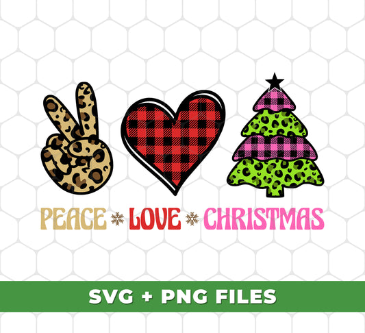 Peace Love Christmas, Leopard Christmas, Plaid Christmas, Trendy Christmas, Digital Files, Png Sublimation