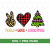 Peace Love Christmas, Leopard Christmas, Plaid Christmas, Trendy Christmas, Digital Files, Png Sublimation