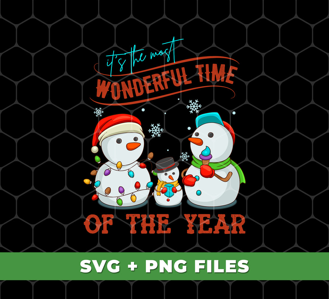 Celebrate the holidays with this festive snowman family design! It's The Most Wonderful Time Of The Year, and this trendy Christmas graphic is perfect for creating your own personalized decorations. With digital PNG files for easy sublimation, you'll have a Happy Family enjoying the season together in no time.