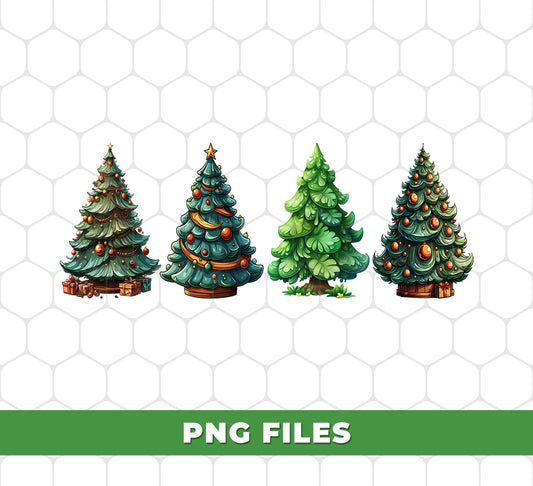 Xmas Tree, Set Of Christmas Trees, Four Xmas Trees, Digital Files, Png Sublimation