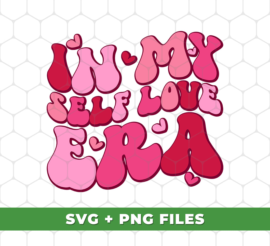 Discover a new era of self-love with In My Self Love Era, Groovy Love, and Love Era. These groovy, Valentine-themed digital files in PNG Sublimation format will elevate your design game. Benefit from high-quality images and expertly-crafted designs. Get your hands on them today!