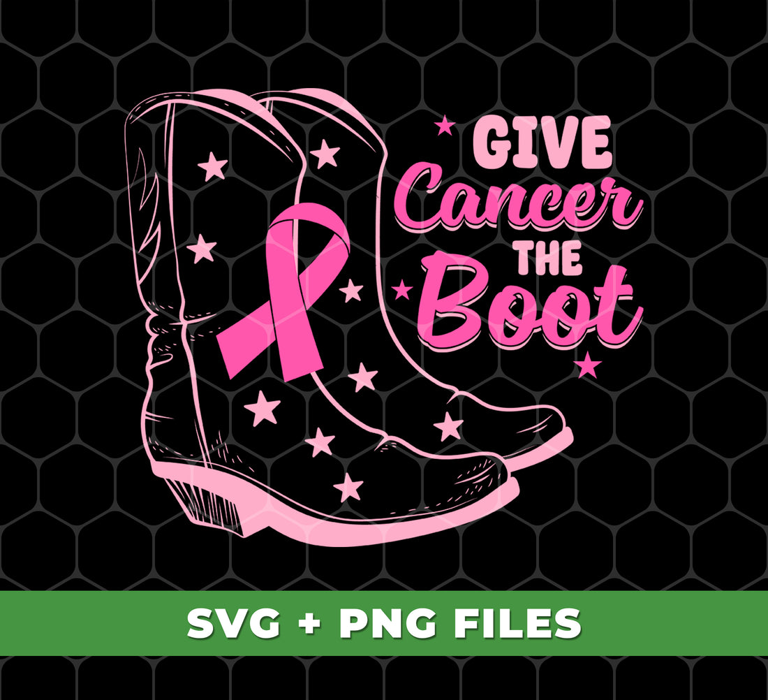 Show your support for cancer awareness with Give Cancer The Boot boots. These digital files feature a Png sublimation design, perfect for raising awareness. With every purchase, a percentage will be donated to cancer research. Join the fight against cancer with Give Cancer The Boot.