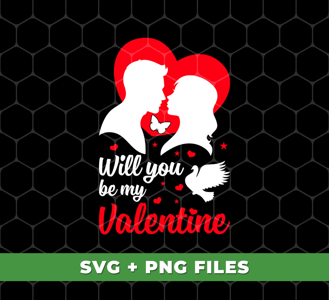 "Express your love this Valentine's Day with our "Will You Be My Valentine" digital files. Featuring a kissing couple, this sublimation design is perfect for couples in love. Easily print and personalize with our PNG files."
