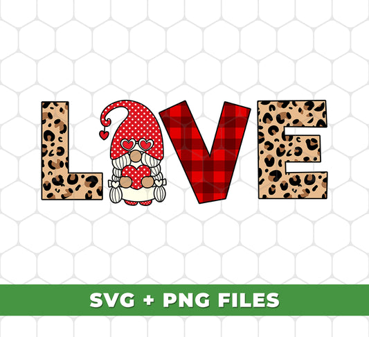 Love Text Design, Red Gnome, Leopard Pattern, Digital Files, Png Sublimation