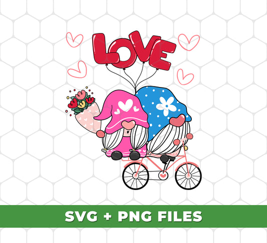 Cute Gnome, Gnome Couple, Gnome Ride A Bike With Love, Digital Files, Png Sublimation