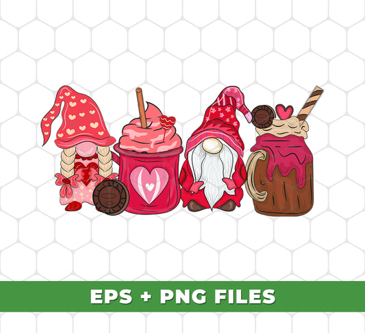 Gnome With Cups, Love Gnome, Valentine Gnome, Digital Files, Png Sublimation