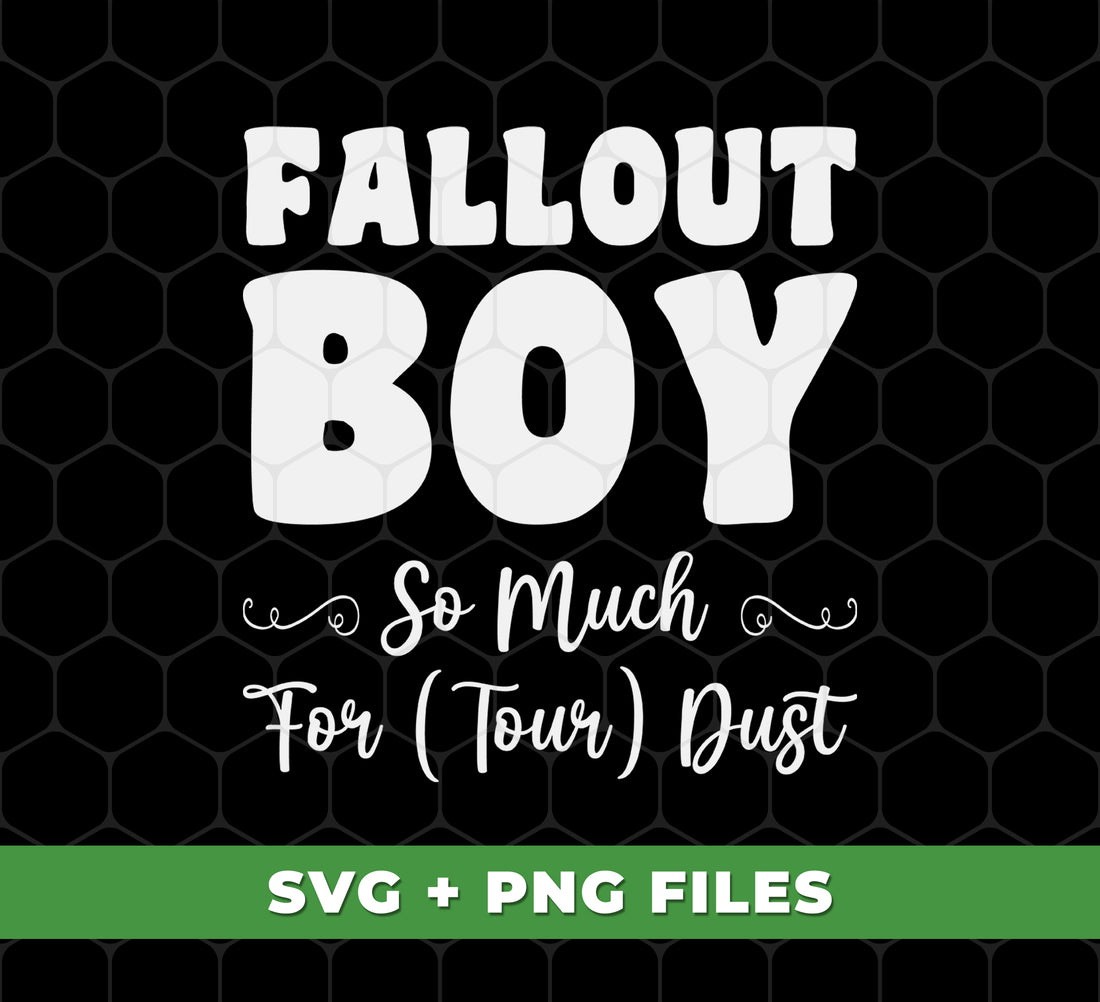 "Experience the tour of a lifetime with Fallout Boy's So Much For Tour Dust. Perfect for any boy, this digital gift includes high-quality PNG files for effortless Sublimation. Get your Fallout Gift today and rock out in style!"