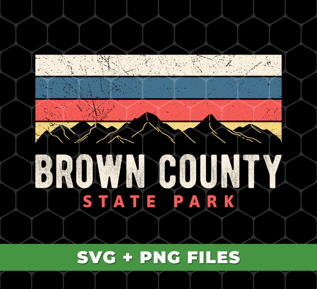 Explore the beautiful landscapes and rich history of Brown County State Park with our Retro Brown County digital files, perfect for any outdoor enthusiast. Sublimate your designs with high-quality PNG images of the park's iconic scenery. Enhance your designs and impress your clients with this unique collection.