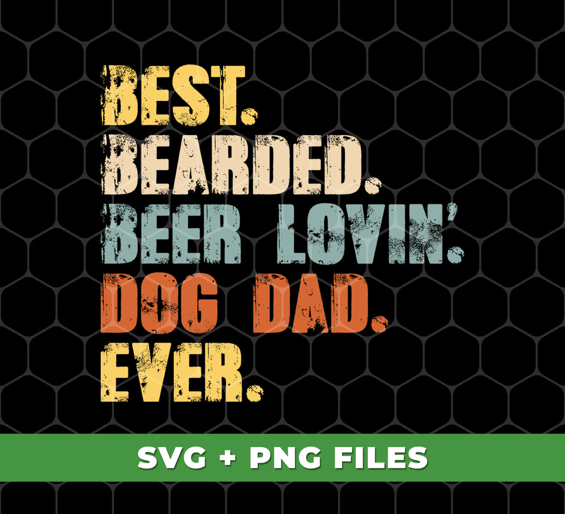 "Show your appreciation for the best bearded, beer-loving, dog dad ever with this retro father gift. This digital file in PNG format is perfect for sublimation onto any item, creating a personalized gift for your favorite dog dad. An absolute must-have for any dog-loving beer enthusiast."