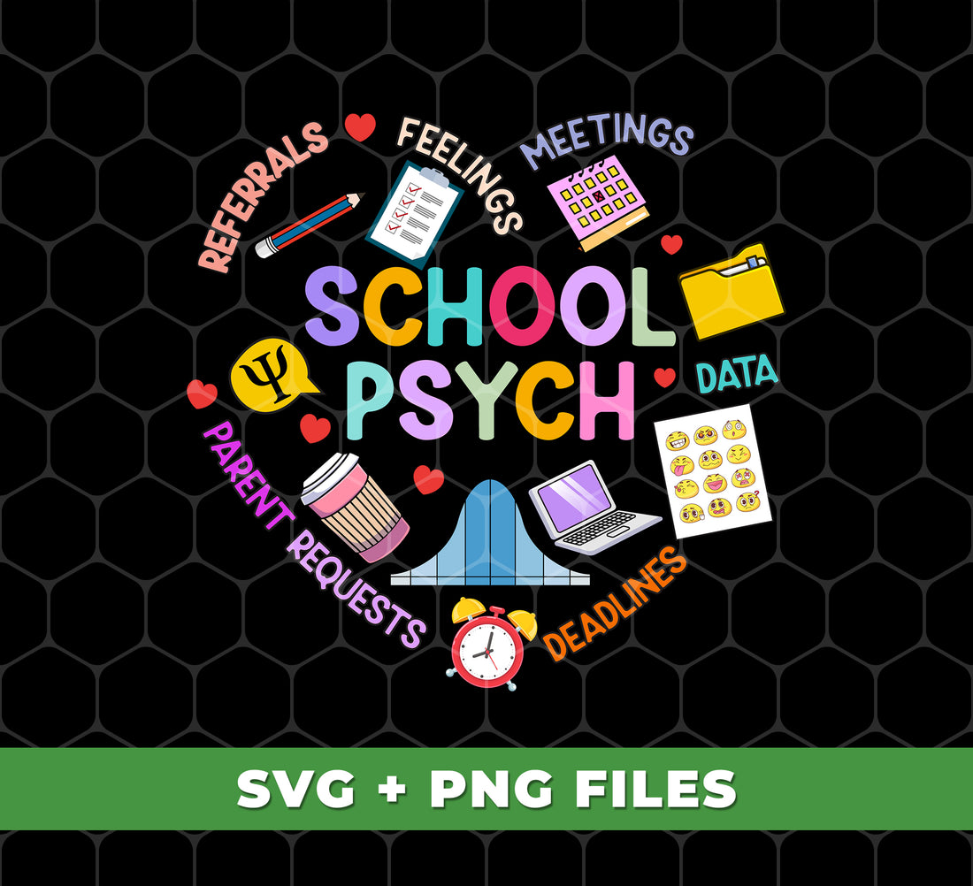 Enhance school psychology with School Psych! This digital file features Heart Psych, Parent Requests, and Psych In School Png Sublimation for a professional, efficient, and evidence-based approach. Experience the benefits of organized and accessible resources.
