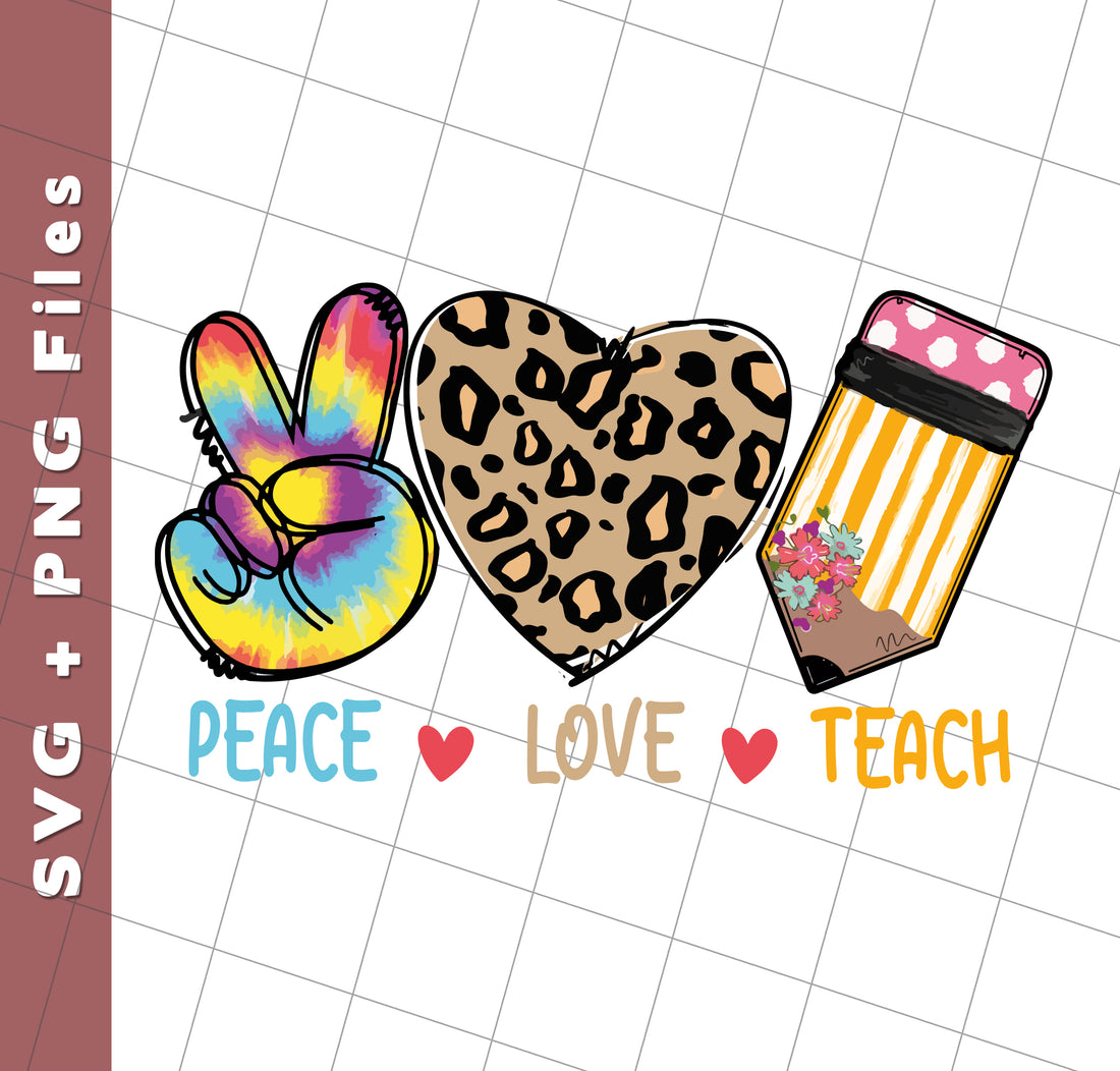 Peace Love Teach, Colorful Peace, Leopard Love, Svg Files, Png Sublimation