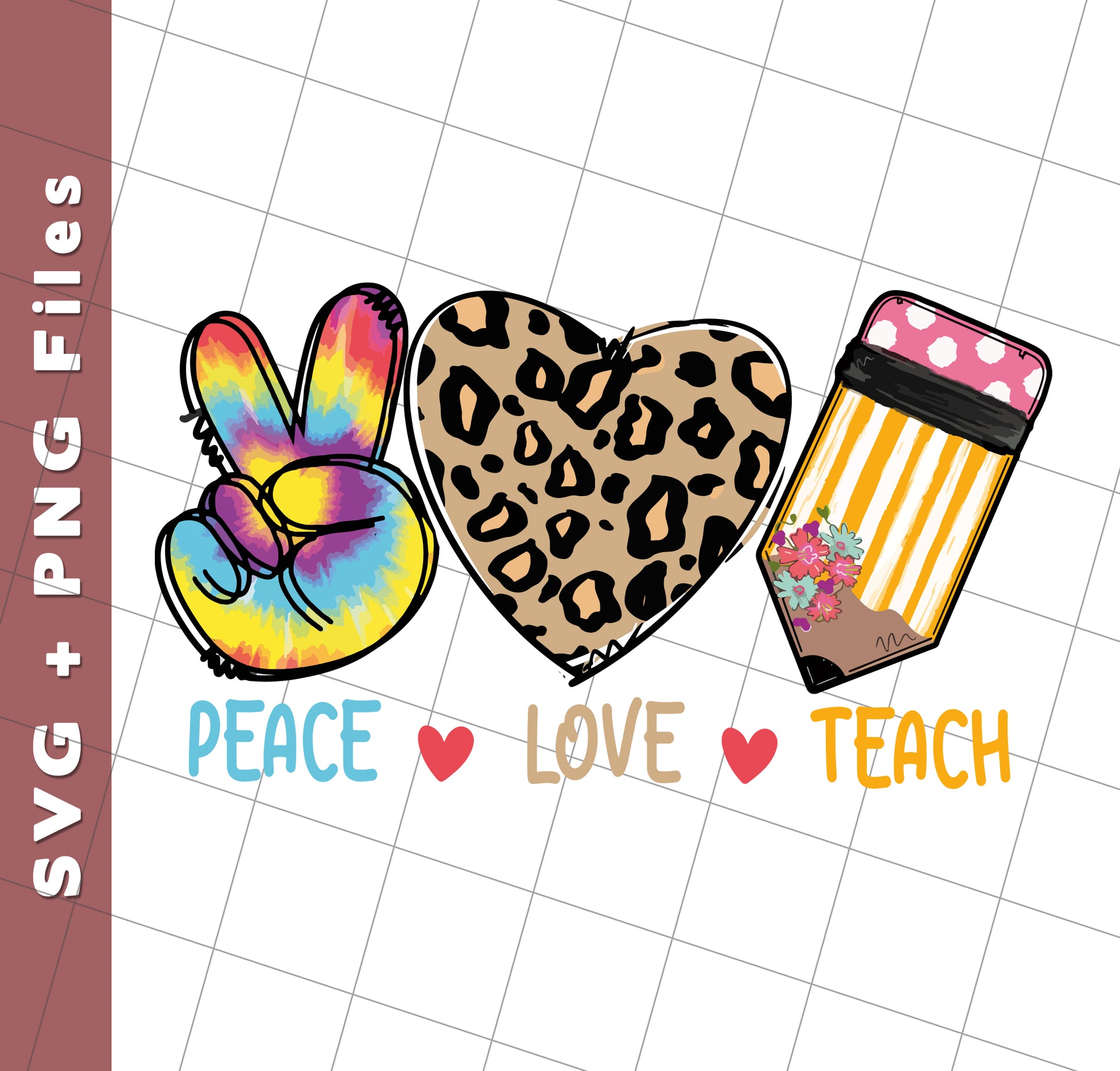 Peace Love Teach, Colorful Peace, Leopard Love, Svg Files, Png Sublimation