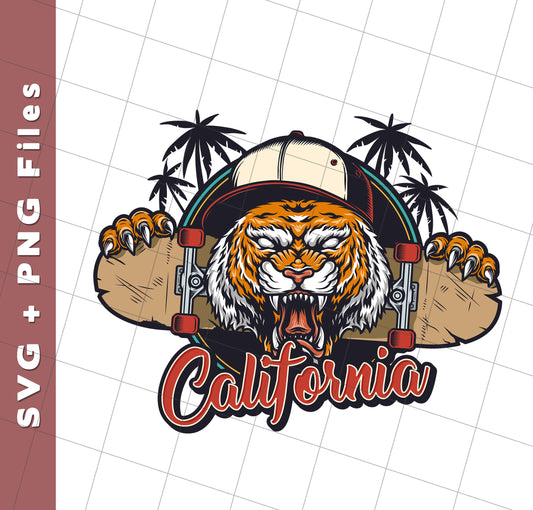 Tiger In California, California Beach, California Island, Svg Files, Png Sublimation