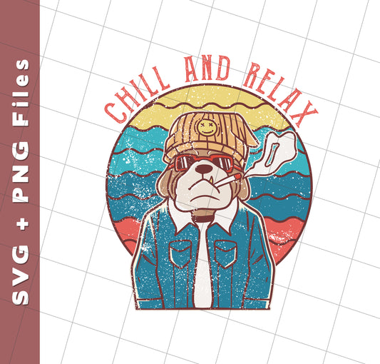 Chill And Relax, Dog Dad, Retro Dog, Cool Dog, Svg Files, Png Sublimation