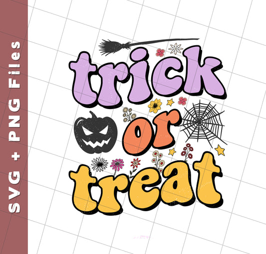 Trick Or Treat, Halloween, Witch And Broom, Svg Files, Png Sublimation