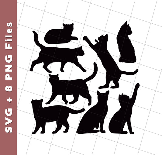 Cat Silhouette, Cat Cutting File, Bundle Of Cat, Svg Files, Png Sublimation