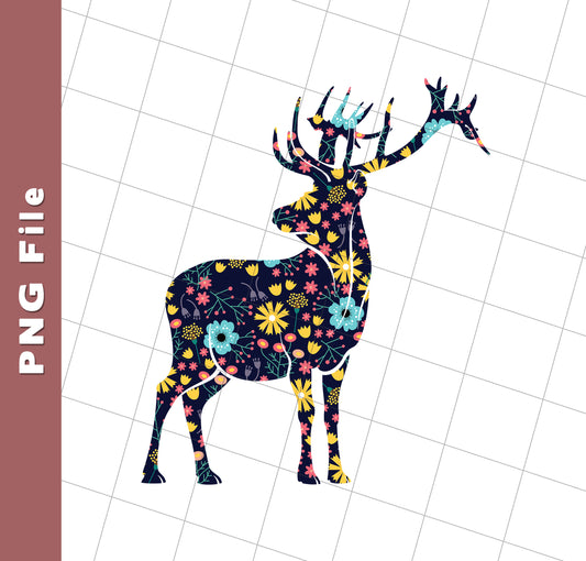 Floral Deer, Deer Silhouette, Flower Into A Deer, Svg Files, Png Sublimation