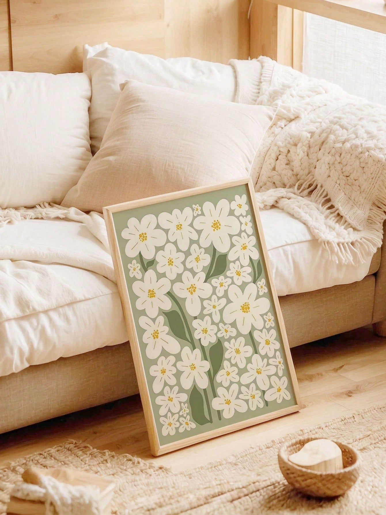 Add a playful touch to your home decor with our Sage Green Daisy Wall Art Print. Featuring a boho floral design, this canvas poster adds a modern and quirky charm to any room. Perfect for bringing a pop of color and personality to your space!