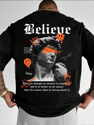 Add a touch of artful fun to your summer wardrobe with this Sculpture Slogan Print Crew Neck T-Shirt for men. Its casual fit and eye-catching design make it perfect for sunny days and laid-back vibes. Stay cool, comfortable, and stylish while showing off your playful side wherever you go.