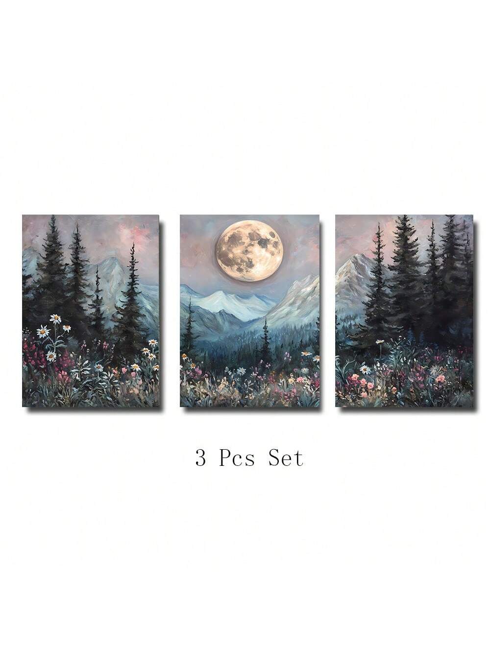 Transform your space with this enchanting set of 3 Full Moon Celestial Landscape Posters! These dreamy watercolor prints bring a touch of Nordic magic to any room. Perfect for moon-gazers and style-seekers alike, these artsy treasures will have your walls looking out-of-this-world fabulous. The perfect conversation starter for your modern home that says "Yes, I have excellent taste AND I'm slightly obsessed with the cosmos!"