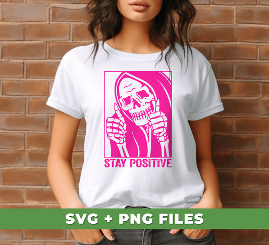 Stay Positive, Pinky Ghost, Funny Ghost, Retro Halloween, Digital Files, Png Sublimation