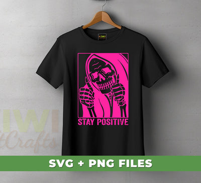 Stay Positive, Pinky Ghost, Funny Ghost, Retro Halloween, Digital Files, Png Sublimation