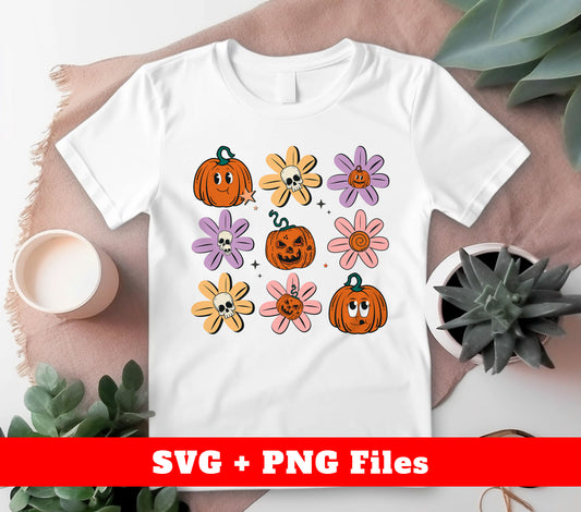 Happy Halloween, Trendy Halloween, Skull With Flower, Digital Files, Png Sublimation