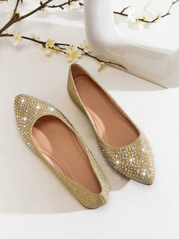 # Elegant Women's Rhinestone Flats: Ultimate Comfort with Round Toe Design Crafted for the discerning woman who refuses to compromise between style and comfort, these rhinestone-embellished flats feature a thoughtfully designed round toe that accommodates natural foot shape while reducing pressure points. The sparkling rhinestone detailing elevates any ensemble from casual to sophisticated, making these versatile enough for both professional settings and social occasions. The flat sole provides stable, all-
